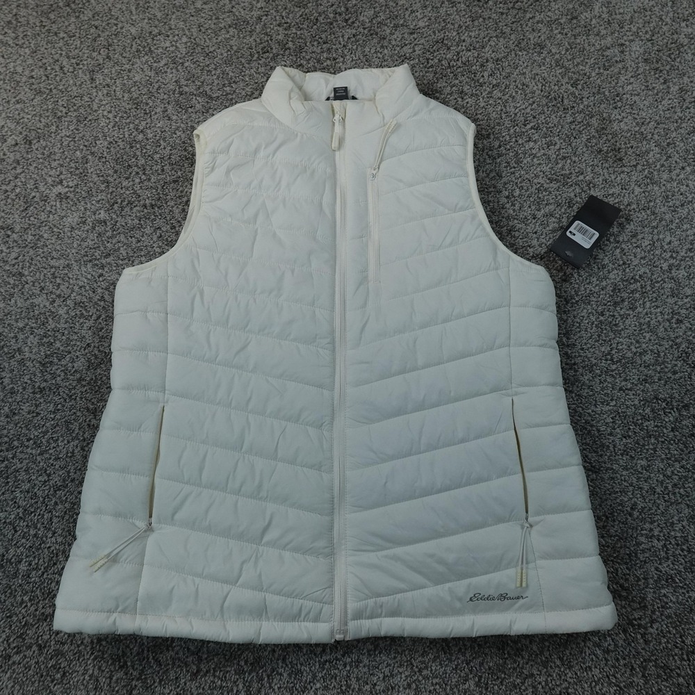 NEW Eddie Bauer Vest Womens XL White Insulated Quilted Puffer Jacket Packable